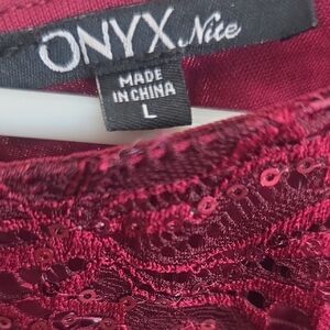 Onyx Nite Deep Red Sequin Lace Blouse